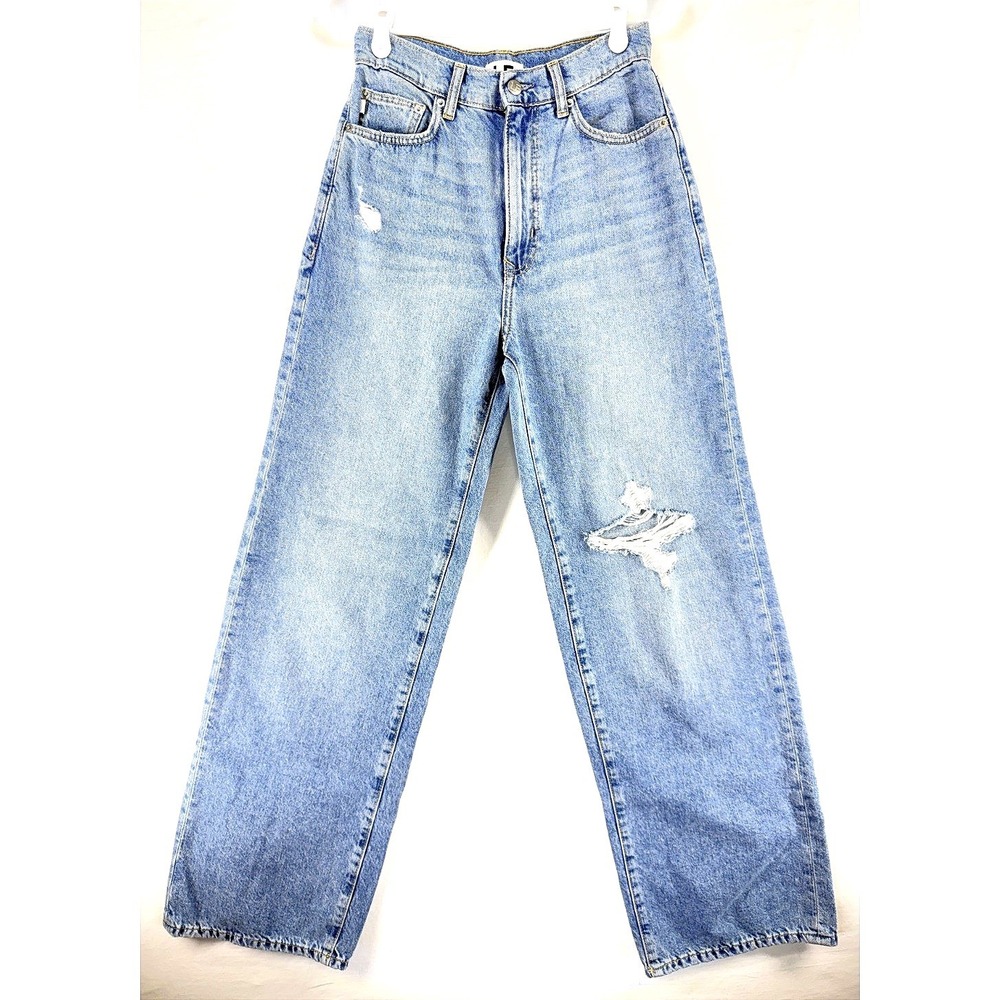 Lovers And Friends Lennon Wide Leg High Rise Cool Distressed Jeans 25 Light Wash